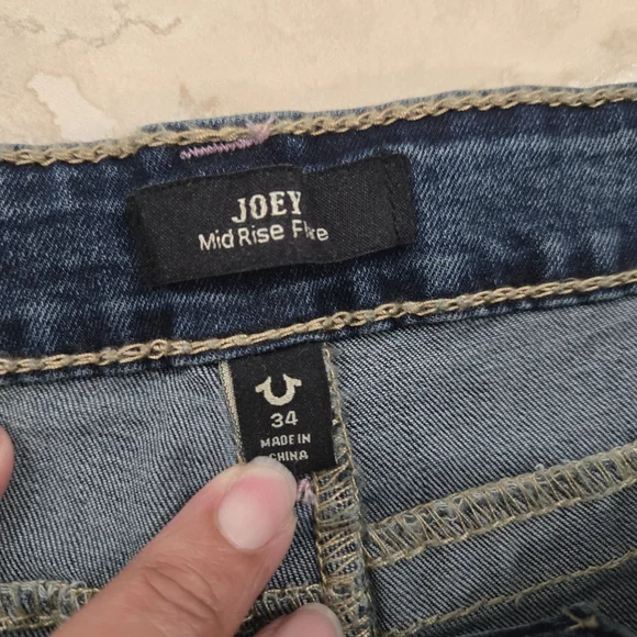 True Religion Women’s Jeans Joey Flap Flare Size 34 Y2K Blue Pink Thread Pockets - Picture 5 of 12